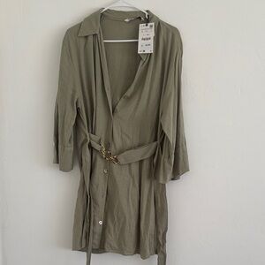Zara Khaki Belted Shirt Dress
